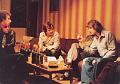 Woolly at a wine tasting at Strawberry Studios, late 70s, with Frans, Pete Tattersall and Mark Hall